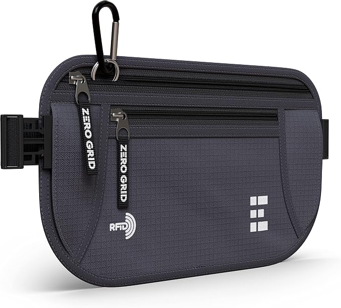 Money Belt for Secure Travel - RFID Blocking Slim Passport Holder - Hidden Waist Pouch for Cash, Credit Cards, Documents - Concealable Under Clothes, Water-Resistant Slim Fanny Pack for Men and Women by ZeroGrid