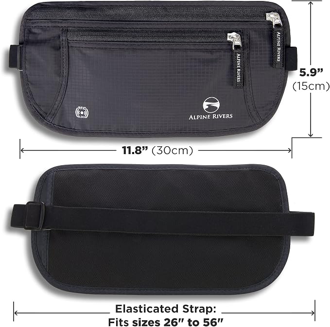 Alpine Rivers Money Belt for Travel - RFID Hidden Wallet, Onyx Black | Triple-layer RFID shielding, hidden passport holder and waist wallet, 7 card sleeves included, fits 26-56 inch waists - Image 6