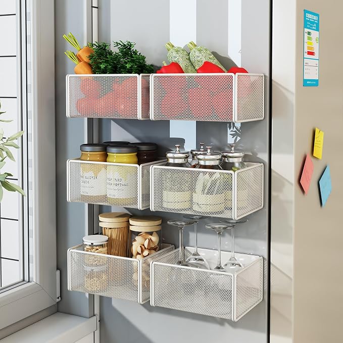 Magnetic Shelf Fridge Basket Bin for Washer Dryer Locker Whiteboard Cabinet | No Drilling No Assembly, Reusable Magnet Organizer Kitchen Laundry Storage Rack Container Holder Home Office Classroom - Image 2