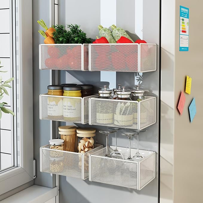 Magnetic Shelf Fridge Basket Bin for Washer Dryer Locker Whiteboard Cabinet | No Drilling No Assembly, Reusable Magnet Organizer Kitchen Laundry Storage Rack Container Holder Home Office Classroom - Image 2