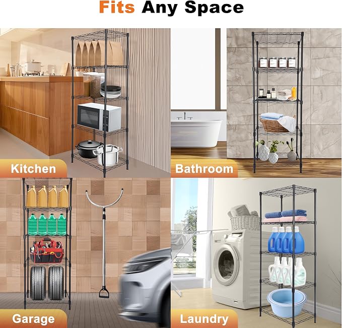 Whitmor 5 Tier Storage Shelves, Heavy Duty Metal Shelving, 400 lbs Capacity per Shelf, 2000 lbs Total, Easy Assembly for Kitchen, Garage, Plant, 18" L x 12" W x 50" H, Black - Image 7