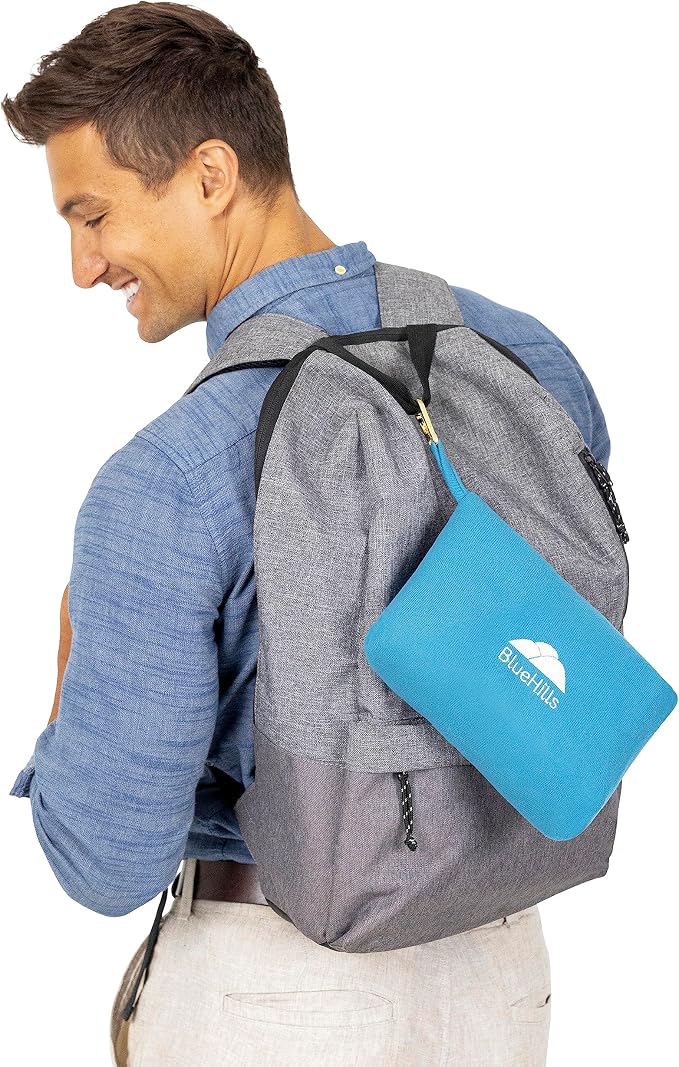 BlueHills Premium Soft Lightweight Travel Blanket Pillow Compact Teal Blue | Luggage Strap & Carabiner Included, Portable Case, Compact Lightweight Pocket Size Traveling Essential, Cruise Throw in Bag - Image 8