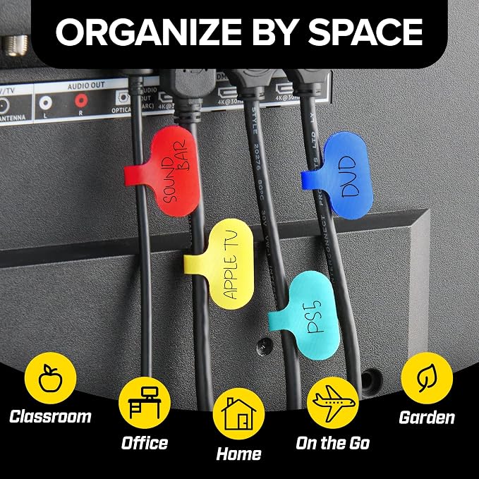 Wrap-It Storage - Cable Labels - Oval, Multi-Color (36 Pack) | Write-On Wire Tags for Cord Identification with Power Strips Behind Desks and TVs - Image 6