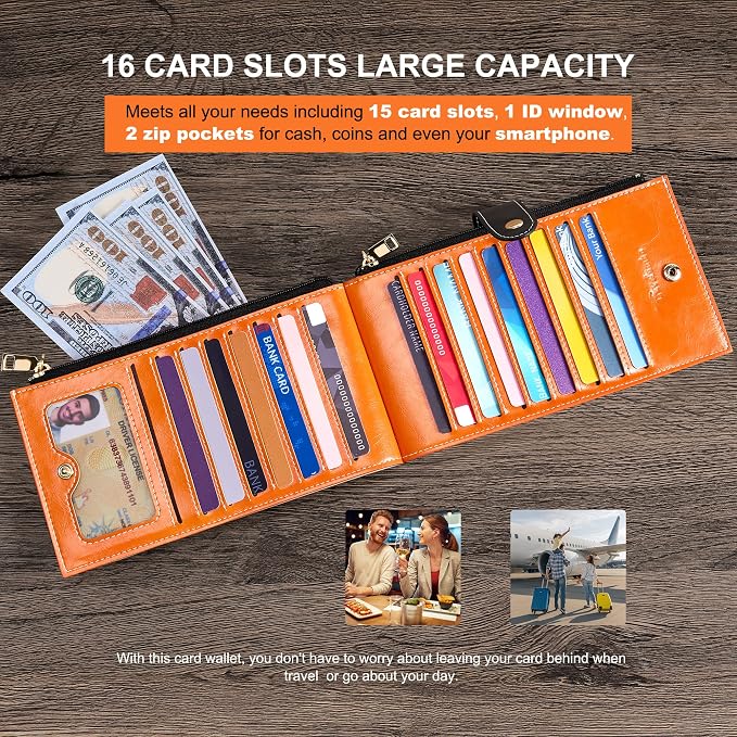 Travelambo RFID Wallet Women Large Size Bifold Multi Card Wallet Case with Zipper Pocke Credit Card Holder for Women - Image 5