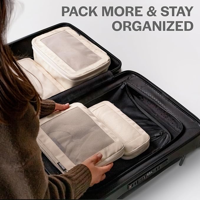 Compression Packing Cubes for Travel, 2-Pack, Dark Blue | Solves overpacking, 2-Piece set fits most carry-ons, 50% Space savings, Compression luggage organizer bags - Image 7