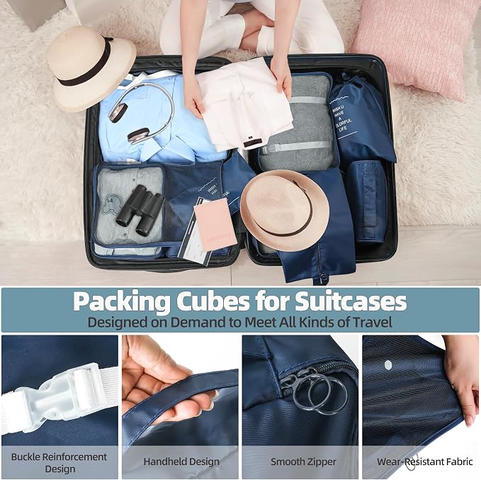 10 Pcs Set Packing Cubes - Travel Packing Organizers, Expandable Suitcase Organizer, Luggage Organizer Bags - Image 4