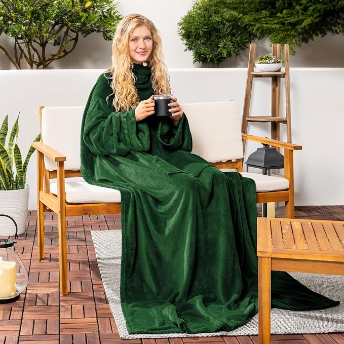 PAVILIA Blanket with Sleeves for Adult Women Men, Soft Warm Wearable Blanket Fleece Wrap Throw, Robe Blanket Gift - Image 8
