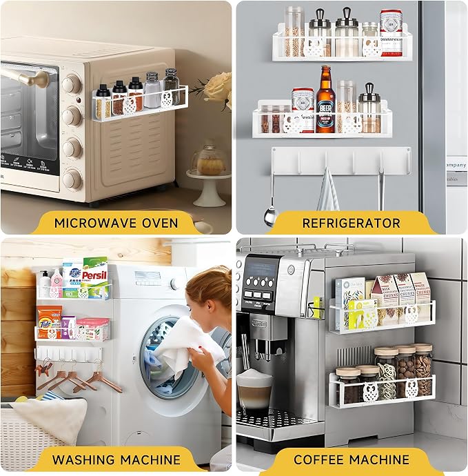 Magnetic Spice Rack,Magnetic Shelf for Fridge,Spice Organizer,Fridge Organizer,Kitchen Storage Organization with Magnetic Hooks,Owl Home Decor(White) - Image 6