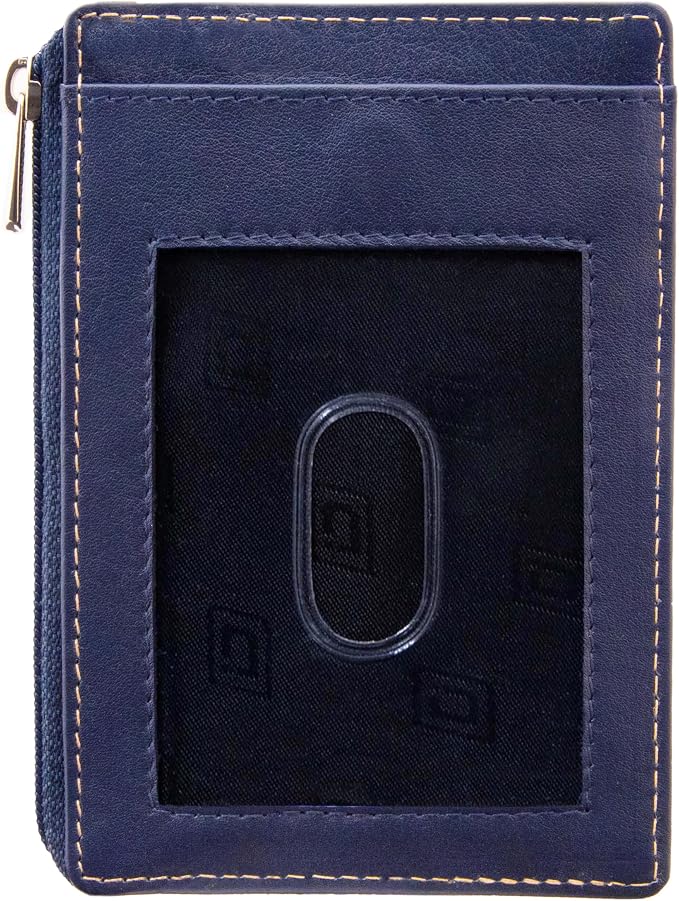 ID Stronghold RFID Blocking Front Pocket Wallet – Slim Minimalist Genuine Leather Wallet with Zipper Coin Pocket (Blue) - Image 2