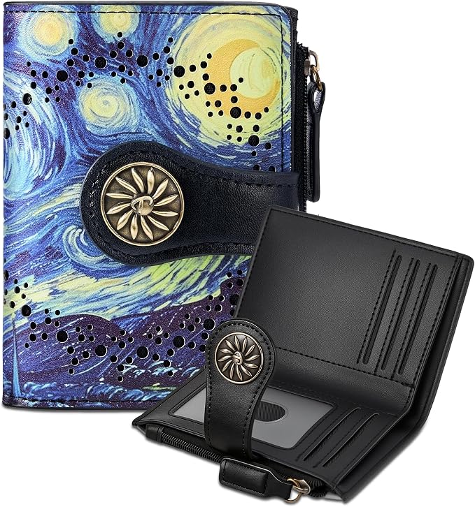 Tipmile Small Wallet Women Bifold RFID Blocking Card Holder Leather Wallets with Zipper Coin Pocket, Blue & Black by Tipmile