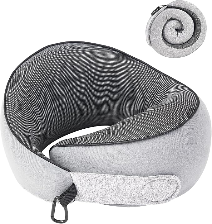 Travel Neck Pillow Airplane Neck Support Ergonomic Design for Traveling | 100% Pure Memory Foam Suitable for Airplanes,Offices and Cars, Grey, Standard, C-Shape by KPNEOL