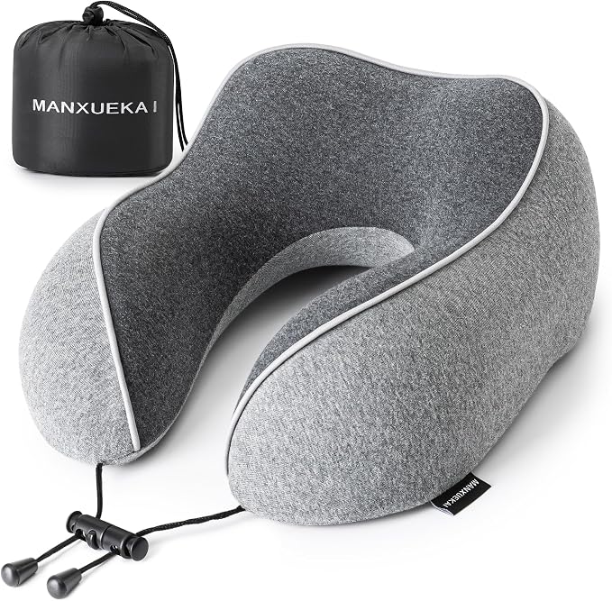 Travel Pillows for Airplanes,100% Pure Memory Foam Travel Neck Pillow | Washable Cotton Cover,Comes with 3D Eye Mask,Earplugs,Storage Bag,Ideal Travel Gift,Relieve Neck Pressure,Grey by Unknown