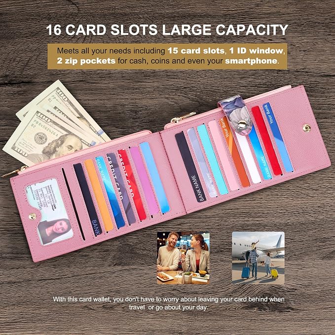 Travelambo RFID Wallet Women Large Size Bifold Multi Card Wallet Case with Zipper Pocke Credit Card Holder for Women - Image 5
