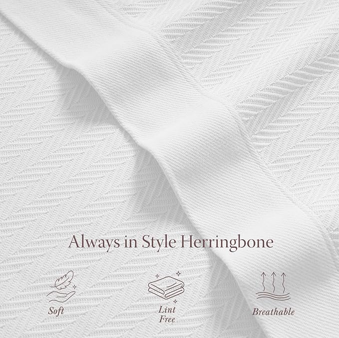 Threadmill Cotton King Blanket, Herringbone, White, All-Season Breathable | 100% Cotton, Herringbone Pattern, 106x92 in, Breathable, All-Season, OEKO-TEX Certified, Machine Washable - Image 4