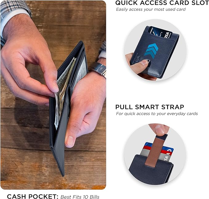 SERMAN BRANDS RFID Blocking Slim Bifold Genuine Leather Thin Minimalist Front Pocket Wallets for Men Billfold Wallet Men Gift - Image 4