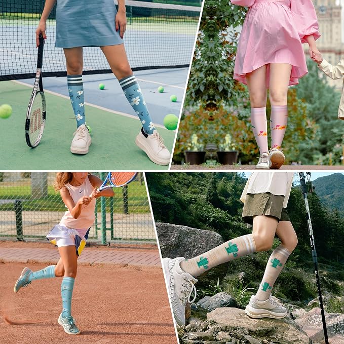 fenglaoda Compression Socks Women Men 4 Pairs, Knee High Support Socks for Running, Sports, Travel, Flight, Nurse - Image 6
