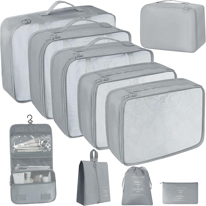 10 Pcs Set Packing Cubes - Travel Packing Organizers, Expandable Suitcase Organizer, Luggage Organizer Bags by WelcometoLUCDNC