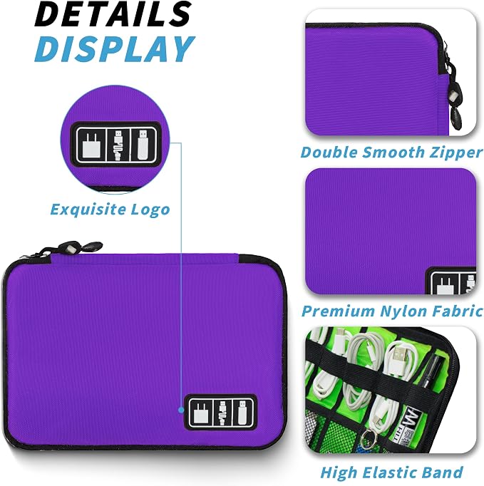 Electronics Organizer,Travel Cord Organizer Pouch,Cable Organizer Bags | Travel Electronic Accessories Storage Case for Cables, Cords, Charger, Phone (Purple) - Image 2