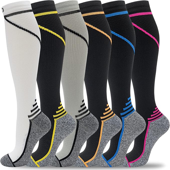 fenglaoda Compression Socks Women Men 6 Pairs, Knee High Best Support Circulation Socks for Running, Travel, Flight, Nurse by fenglaoda