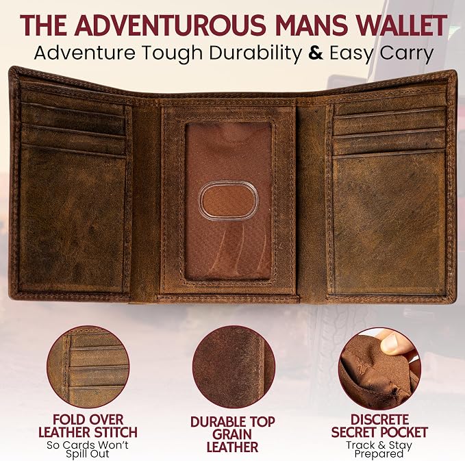BULL GUARD Leather Trifold Wallets For Men with ID and RFID Blocking Great For Work, Sports, Outdoors - Image 3