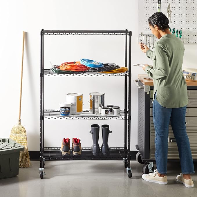 Amazon Basics 4-Shelf Heavy Duty Garage Shelving Storage Unit on 3" Wheel Casters, Adjustable Metal Wire Rack with Leveling Feet, 36" x 14" x 57.75", Black - Image 2