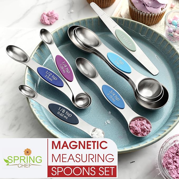 Spring Chef Stainless Steel 8 Magnetic Measuring Spoons Set, Winter Frost | Dual Sided Metal Teaspoon & Tablespoon Measuring Spoons with Leveler for Dry & Liquid Ingredients, Fits in Kitchen Spice Jars - Image 7