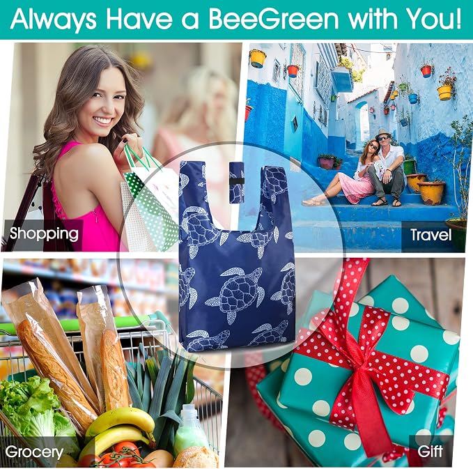 BeeGreen Reusable Grocery Bags Foldable 12 Pack Large Cute Totes - Heavy Duty Washable Holiday Cloth Gifts Bag with Handles, Reusable Gift Bulk Shopping Bags for Groceries for Women Animal Lover​ - Image 2