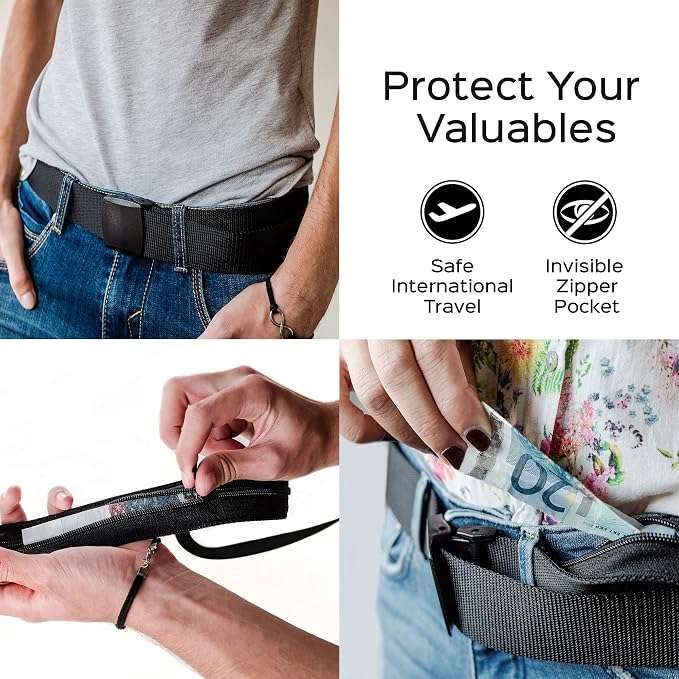 Money Belt for Men Travel Security Belt with Hidden Money Compartment Pocket, Cashsafe Anti-Theft Wallet Non-Metal Buckle - Image 2