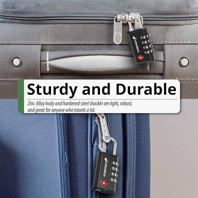 Fosmon TSA Approved Luggage Locks, 4 Digit Combination Padlock, 2 Pack | Open Alert Indicator, Heavy Duty Shackle, Suitcase Lock for Travel, Backpack Zipper Anti Theft, Gym Locker Gun Case Lock - Image 4