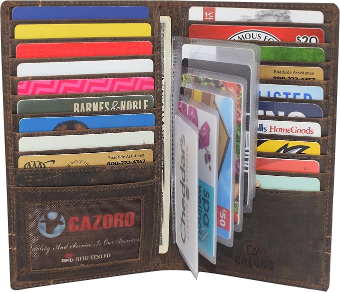 Marshal Bifold Leather RFID Blocking Wallet For Men & Women | Genuine Leather Holder With 19 Slots, 2 Bill Compartments & ID Window | For Credit/Debit Cards, Money & More (Vintage Logo Brown) - Image 4