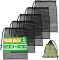5 Pcs Small Mesh Bag Bulk, 11.8" x 7.48", Breathable Nylon (Black) | Reusable Small Mesh Bags Drawstring for Tennis, Golf, Travel, Beach, Sports Equipment, and Outdoor Activities; Tear-Resistant by TheLittleGreenChange