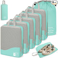 Compression Packing Cubes 8 Set, Dual Zipper Compression Packing Cubes for Travel, See-Through Mesh Packing Bags for Suitcases, Compression Cubes with Shoe Bag by HWAEYEM
