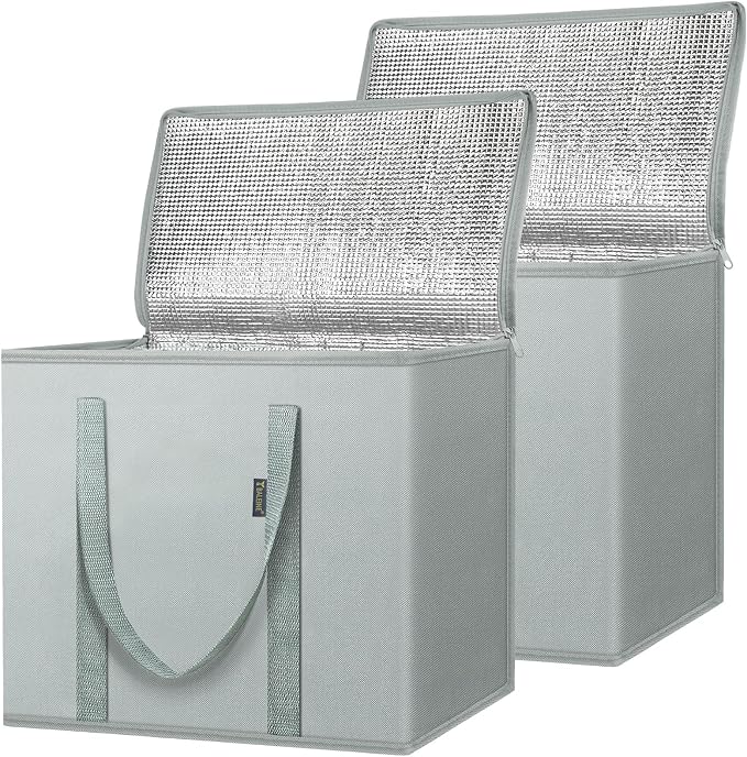 BALEINE 2Pk Insulated Reusable Grocery Bags, Collapsible Cooler Bag for Groceries, Heavy Duty Large Insulated Bag (16''x9''x13'', Urban Gray) - Image 8