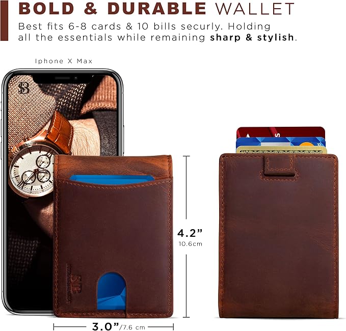 SERMAN BRANDS RFID Blocking Slim Bifold Genuine Leather Thin Minimalist Front Pocket Wallets for Men Billfold Wallet Men Gift - Image 5