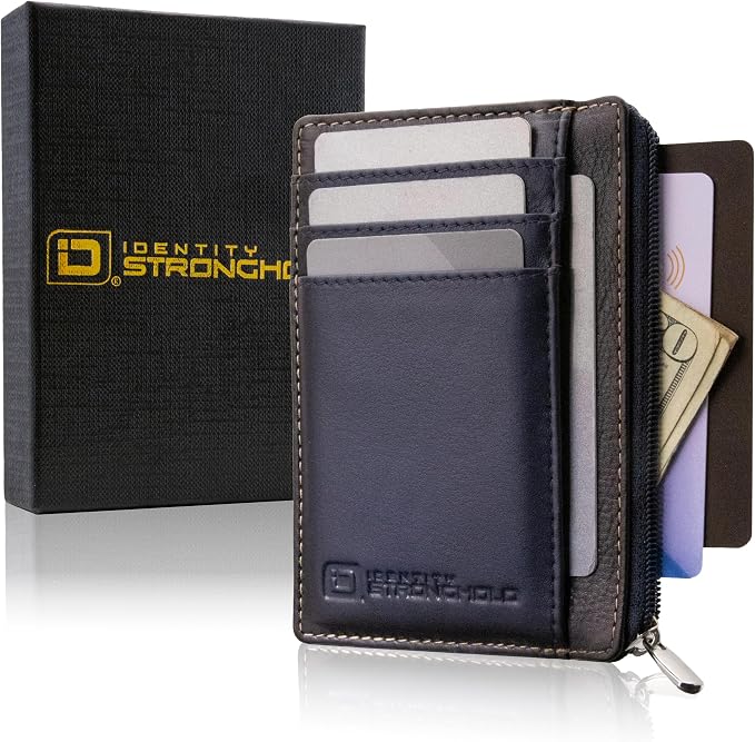 ID Stronghold RFID Blocking Front Pocket Wallet – Slim Minimalist Genuine Leather Wallet with Zipper Coin Pocket (Blue) - Image 6