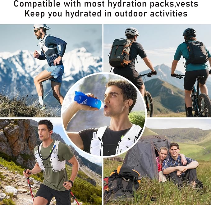 500ml Soft Flask, 2 Pack TPU Collapsible Water Bottle for Running | 17oz Compressible Soft Flask for Hydration Pack & Running Vest, Foldable Water Bottle for Running Hiking Cycling - Image 6