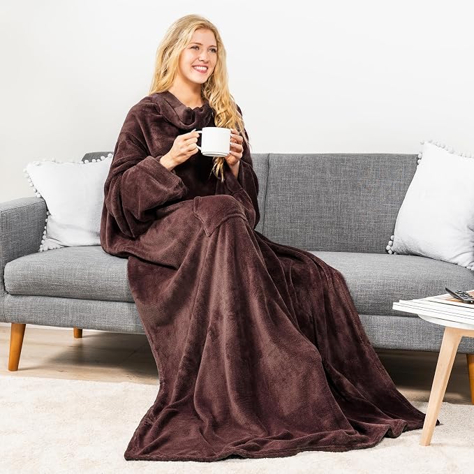 PAVILIA Blanket with Sleeves for Adult Women Men, Soft Warm Wearable Blanket Fleece Wrap Throw, Robe Blanket Gift - Image 4
