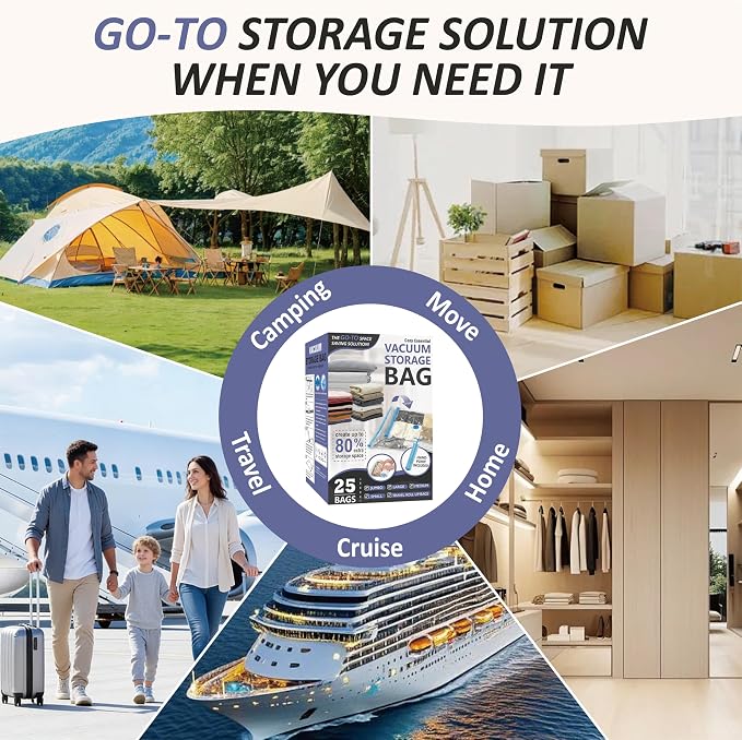Cozy Essential Vacuum Storage Bags, 80% Compression Vacuum Seal Space Saver Plastic Packaging Bags for Clothes, Blankets, Pillow, Bedding, Comforters, Sealer Clothing Storage,25 Combo - Image 8