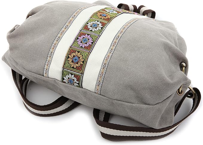 Goodhan Women Canvas Backpack Daypack Casual Shoulder Bag, Vintage Heavy-duty Anti-theft Travel Backpack, Light Grey - Image 7