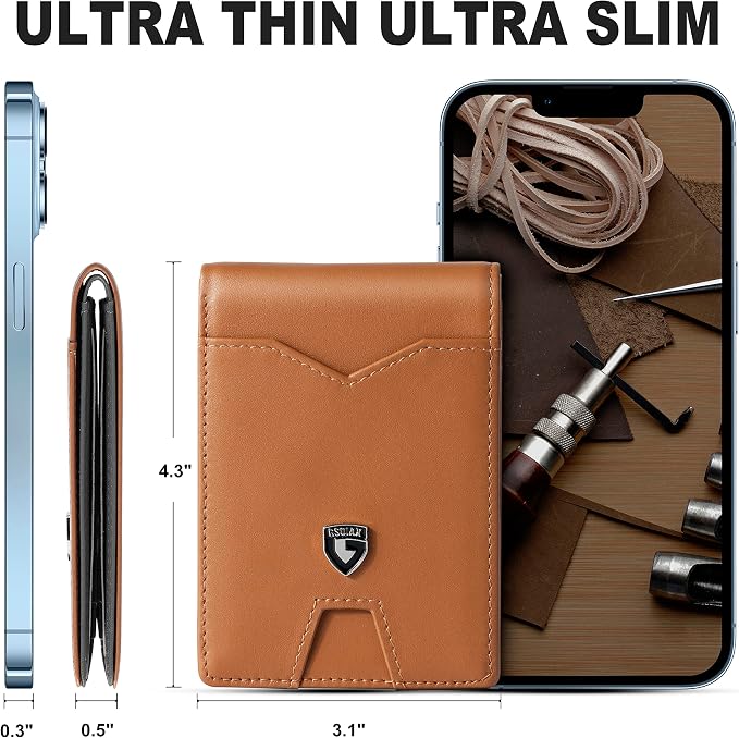 GSOIAX Slim Wallet for Men Rfid Blocking Leather Bifold Front Pocket Carbon Fiber Men's Money Clips Credit Card Holder With Gift Box - Image 5