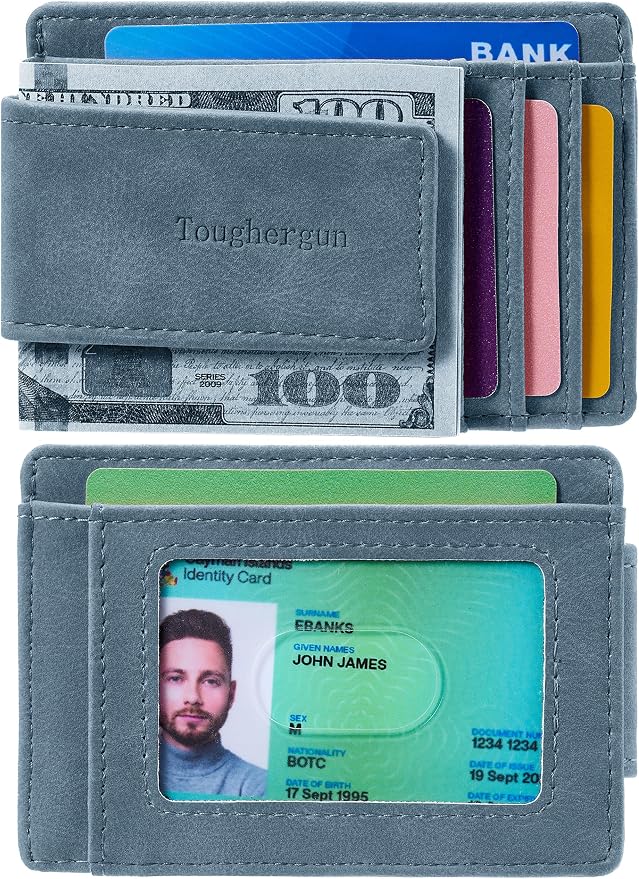Toughergun Slim Wallet for Men RFID Blocking Money Clip, Minimalist Front Pocket Credit Card Holder, Magnetic Thin Mens Wallets with ID Window - Image 2