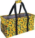 Extra Large Utility Tote Bag - Oversized Collapsible Reusable Wire Frame Rectangular Canvas Basket With Two Exterior Pockets For Beach, Pool, Laundry, Car Trunk, Storage - Sunflower by Lucazzi
