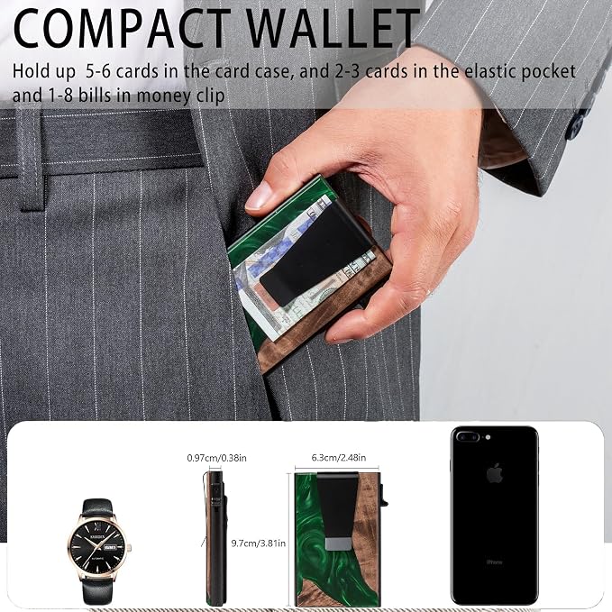 Slim Card Holder Wallet for Men, Minimalist RFID Blocking Pop Up Wallet, Smart Metal Business Card Case Holds 12 Cards, Money Clip, Front Pocket Wallet, Gifts for Men - Image 4