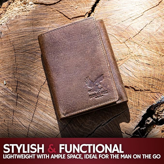 BULL GUARD Men’s RFID Trifold Leather Wallet with ID Window, Crafted from Durable Oil Tan Leather with Strong Stitching, Stylish, Secure Wallet for Work, Sport, Travel, Outdoors, Embossed Eagle Emblem - Image 5