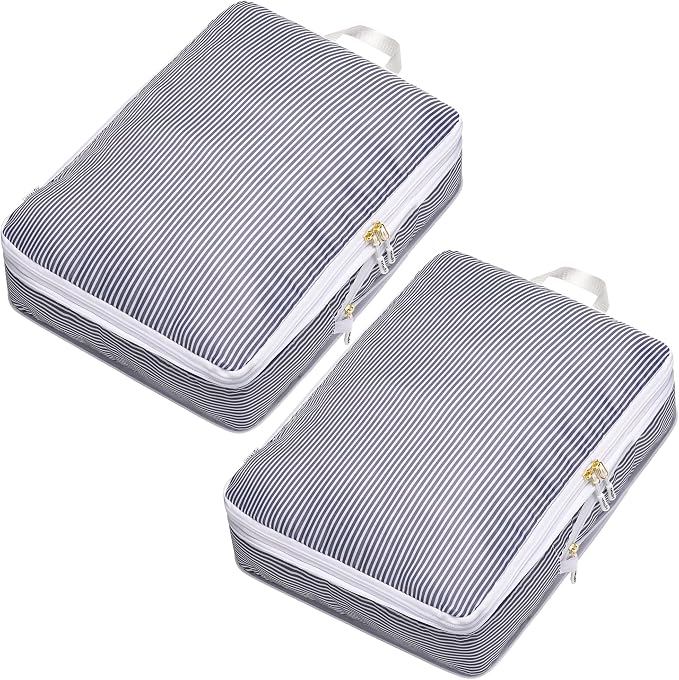 Extra Large Compression Packing Cubes for Checked Luggage, Lightweight Suitcase Organizers & Space Saver Bags - Travel Cubes for Packing - Travel Essentials - 2 Piece Set, X-Large - Grey Stripe - Image 2