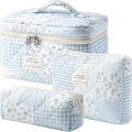 HBselect Quilted Makeup Bag, 3Pcs Cotton Large Travel Makeup Bags Organizer | Cute Floral Make up Bag Cosmetic Bag Toiletry Bag for Women Girls, Makeup Pouch for Skincare, Brushes & Travel Essentials by HBselect