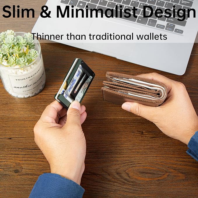 Minimalist Wallet for Men, Slim Metal RFID Blocking Wallet Credit Card Holder Money Clip & Cash Strap, Scratch-Resistant Holds 15 Cards,Ideal Gift for Men | Matte Green - Image 4