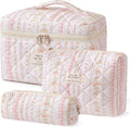 HBselect Quilted Makeup Bag, 3Pcs Cotton Large Travel Makeup Bags Organizer | Cute Floral Make up Bag Cosmetic Bag Toiletry Bag for Women Girls, Makeup Pouch for Skincare, Brushes & Travel Essentials by HBselect