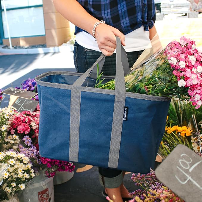 CleverMade EcoBasket Collapsible Grocery Tote, 30L Structured Tote Bag | Load Groceries Without the Bag Collapsing | The Structured Frame Stays Open, Then Folds to 1 Inch for Compact Trunk Storage - Image 8