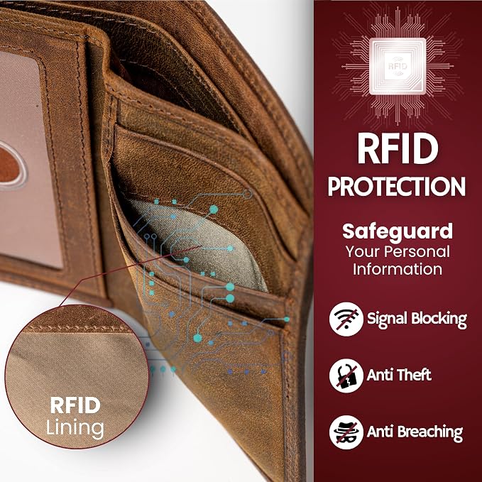BULL GUARD Leather Trifold Wallets For Men with ID and RFID Blocking Great For Work, Sports, Outdoors - Image 6